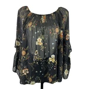 I Jeans By BUFFALO Semi Sheer Blouse Top Black